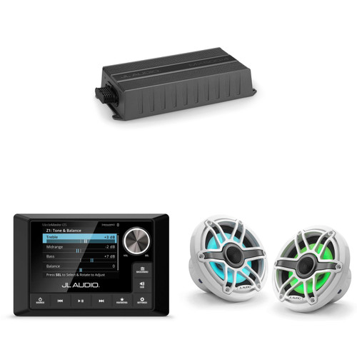 JL Audio MM105 & MX500/4 w/ M6-650X-S-GwGw-i, RGB LED Gloss White, Sport Grille Speakers