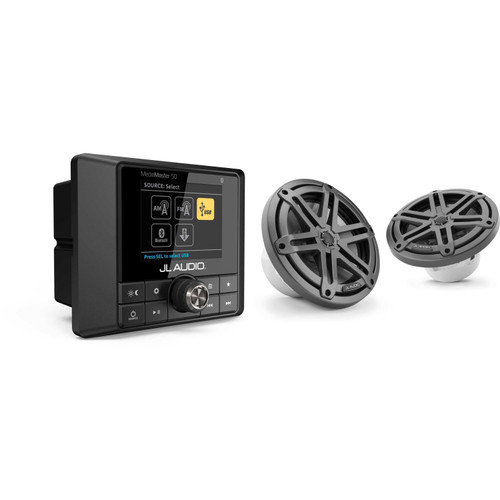 JL Audio MM50 - Marine source w/ M3-770X-S-Gm 7.7 Sport Grill Gunmetal Speakers