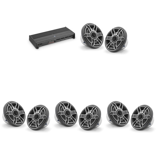 JL Audio XDM800/8 w/ (4) M6-650X-S-Gmti, Gunmetal & Titanium Sport Grille Speakers