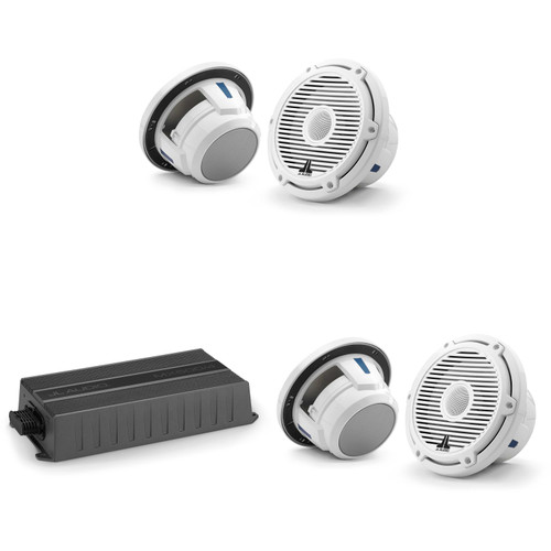 JL Audio MX500/4 w/ (2) M6-770X-C-3Gw 7.7, Gloss White, White Tweeter, Classic Grille Speakers