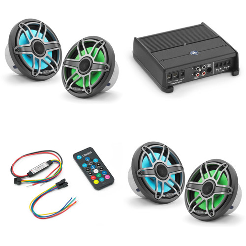 JL Audio XDM200/2 w/ (2) M6-770X-S-Gmti-i, RGB LED, Gunmetal & Titanium Sport Grille Speakers & LED Controller