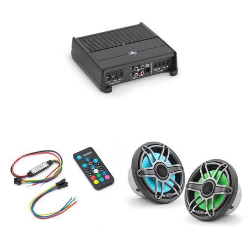 JL Audio XDM200/2 w/ M6-770X-S-Gmti-i, RGB LED, Gunmetal & Titanium Sport Grille Speakers & LED Controller