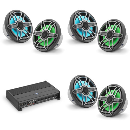 JL Audio XDM600/6 w/ (3) M6-770X-S-Gmti-i, RGB LED, Gunmetal & Titanium Sport Grille Speakers