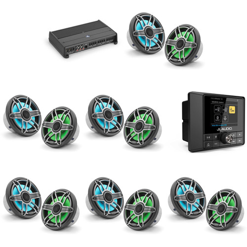 JL Audio MM50 & XDM600/6 w/ (6) M6-770X-S-Gmti-i, RGB LED, Gunmetal & Titanium Sport Grille Speakers