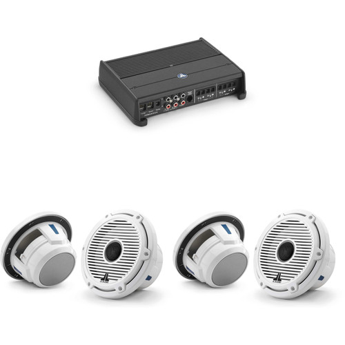 JL Audio XDM400/4 w/ (2) M6-770X-C-GwGw 7.7, White Classic Grille Speakers