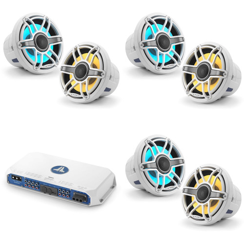 JL Audio MV600/6i w/ (3) M6-880X-S-GwGw-i, RGB LED Gloss White, Sport Grille Speakers