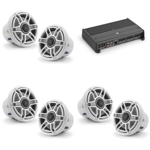 JL Audio XDM600/6 w/ (3) M6-880X-S-GwGw, Gloss White, Sport Grille Speakers