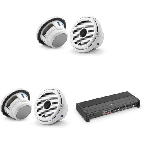 JL Audio XDM800/8 w/ (2) M6-770X-C-GwGw 7.7, White Classic Grille Speakers