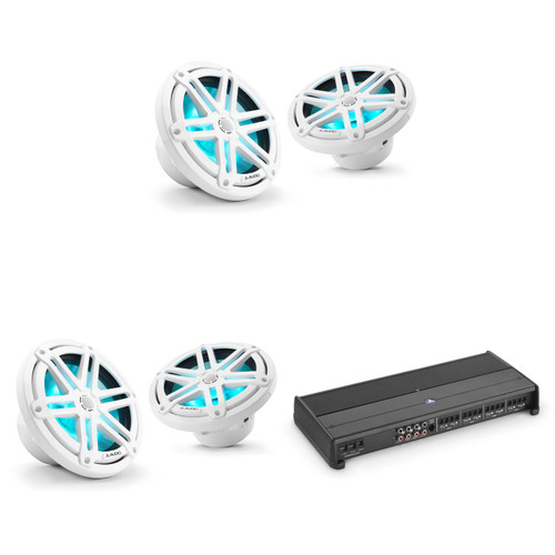 JL Audio XDM800/8 w/ (2) M3-770X-S-Gw-i RGB LED 7.7 Sport Grill White Speakers