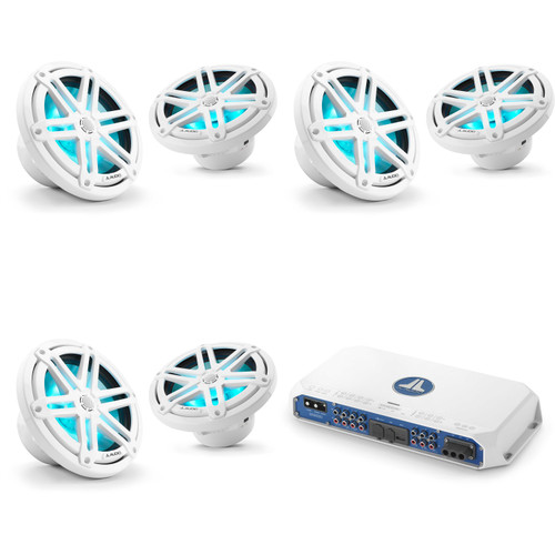 JL Audio MV600/6i w/ (3) M3-770X-S-Gw-i RGB LED 7.7 Sport Grill White Speakers