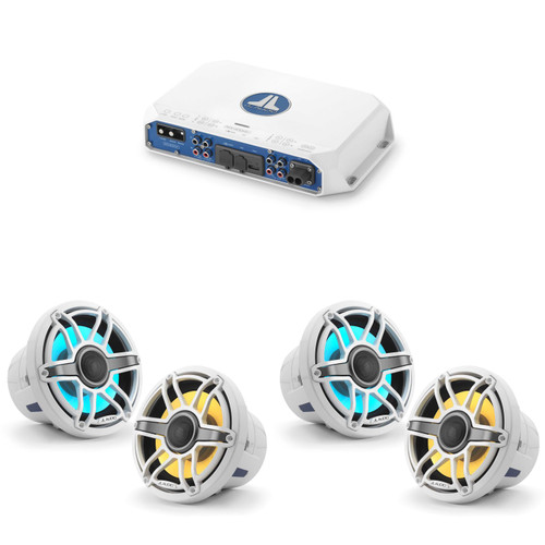 JL Audio MV400/4i w/ (2) M6-880X-S-GwGw-i, RGB LED Gloss White, Sport Grille Speakers