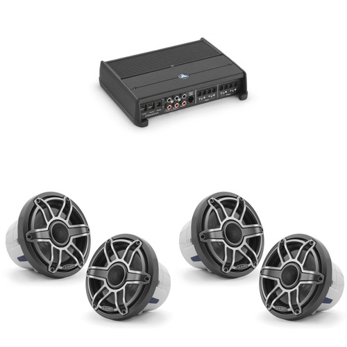 JL Audio XDM400/4 w/ (2) M6-880X-S-Gmti, Gunmetal & Titanium Sport Grille Speakers