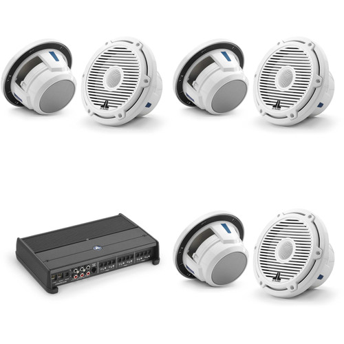 JL Audio XDM600/6 w/ (3) M6-770X-C-3Gw 7.7, Gloss White, White Tweeter, Classic Grille Speakers