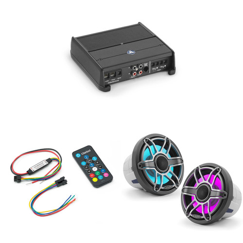 JL Audio XDM200/2 w/ M6-880X-S-Gmti-i, RGB LED, Gunmetal & Titanium Sport Grille Speakers & LED Controller