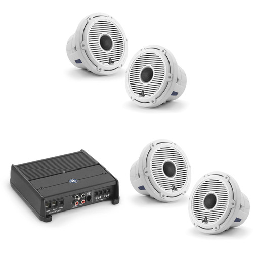 JL Audio XDM200/2 w/ (2) M6-880X-C-GwGw 8.8, White Classic Grille Speakers