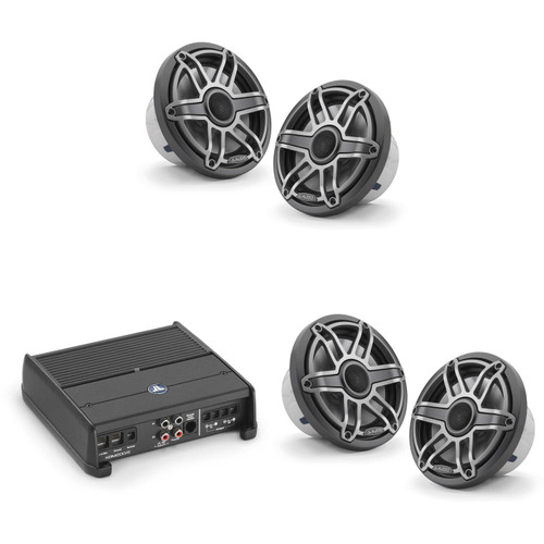 JL Audio XDM200/2 w/ (2) M6-770X-S-Gmti, Gunmetal & Titanium Sport Grille Speakers