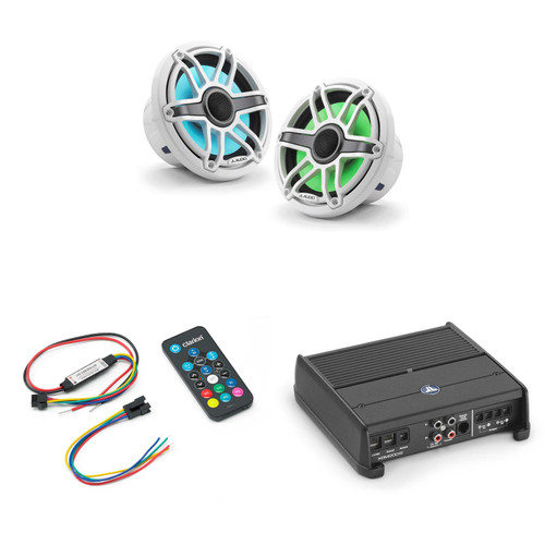 JL Audio XDM200/2 w/ M6-770X-S-GwGw-i, RGB LED Gloss White, Sport Grille Speakers & LED Controller