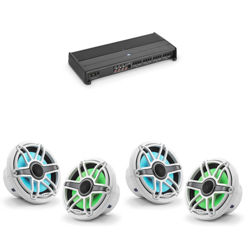JL Audio XDM800/8 w/ (2) M6-770X-S-GwGw-i, RGB LED Gloss White, Sport Grille Speakers
