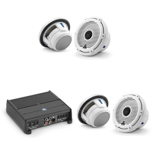 JL Audio XDM200/2 w/ (2) M6-770X-C-GwGw 7.7, White Classic Grille Speakers