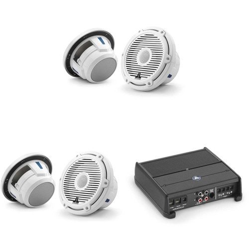 JL Audio XDM200/2 w/ (2) M6-770X-C-3Gw 7.7, Gloss White, White Tweeter, Classic Grille Speakers