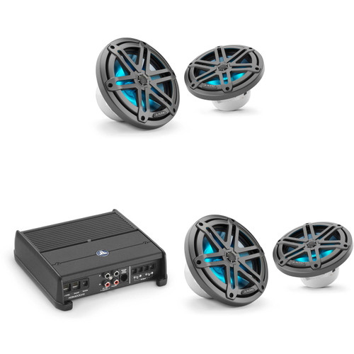 JL Audio XDM200/2 w/ (2) M3-770X-S-Gm-i LED 7.7 Sport Grill Gunmetal Speakers