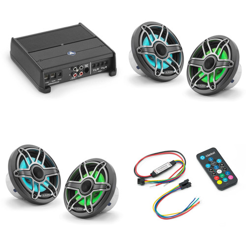 JL Audio XDM200/2 w/ (2) M6-650X-S-Gmti-i, RGB LED, Gunmetal & Titanium Sport Grille Speakers & LED Controller