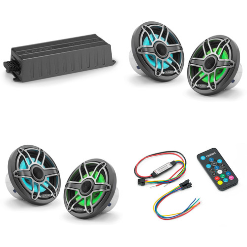 JL Audio MX280/4 w/ (2) M6-650X-S-Gmti-i, RGB LED, Gunmetal & Titanium Sport Grille Speakers & LED Controller