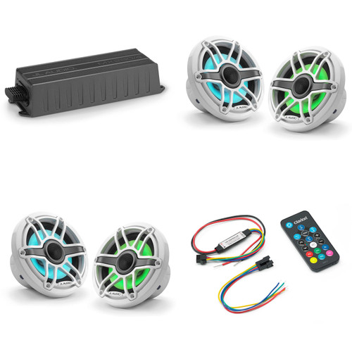 JL Audio MX280/4 w/ (2) M6-650X-S-GwGw-i, RGB LED Gloss White, Sport Grille Speakers & LED Controller