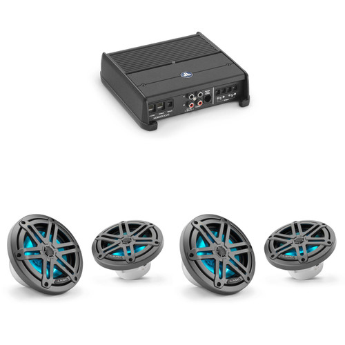 JL Audio XDM200/2 w/ (2) M3-650X-S-Gm-i LED 6.5 Sport Grill Gunmetal Speakers