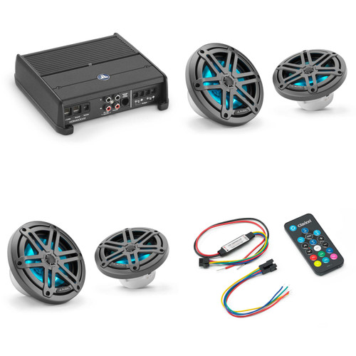 JL Audio XDM200/2 w/ (2) M3-650X-S-Gm-i LED 6.5 Sport Grill Gunmetal Speakers & LED Remote