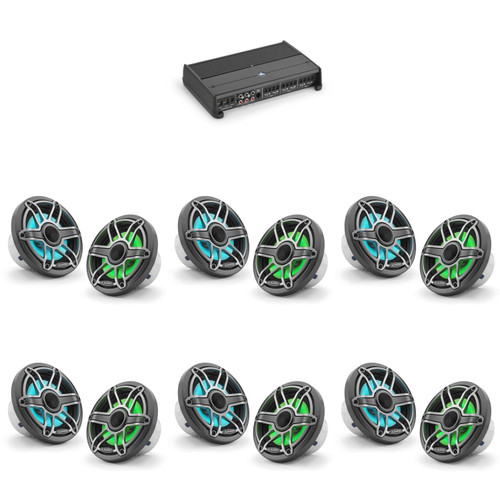 JL Audio XDM600/6 w/ (6) M6-650X-S-Gmti-i, RGB LED, Gunmetal & Titanium Sport Grille Speakers