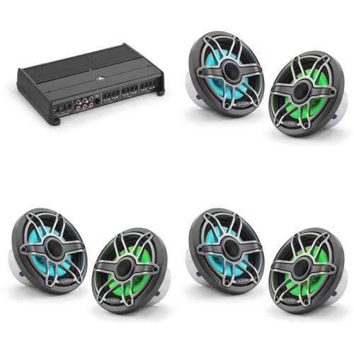 JL Audio XDM600/6 w/ (3) M6-650X-S-Gmti-i, RGB LED, Gunmetal & Titanium Sport Grille Speakers