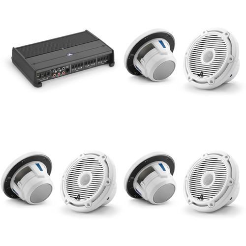 JL Audio XDM600/6 w/ (3) M6-650X-C-3Gw 6.5, Gloss White, White Tweeter, Classic Grille Speakers