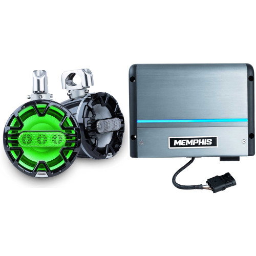 Memphis Audio MM84TB 8" Tower Speakers in Black with Advanced Tower Array Construction and MM600.2V 2-Channel Marine Amplifier