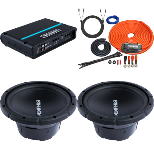 Memphis Audio PRX500.2V Power Reference 2 Channel with Wiring Kit and 2 SRX1044 10" Street Reference Dual 4-Ohm Subwoofer