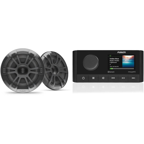 Fusion MS-RA210 Marine Entertainment System With Bluetooth & DSP, AM/FM, SiriusXM Ready with 1 Pair Fusion EL-F653SPG 010-02080-23 EL Series 6.5" 2-Way Marine Coax - Gray Sport Grill