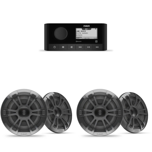 Fusion MS-RA60 Marine Stereo With Wireless Connectivity with 2 Pairs Fusion EL-F653SPG 010-02080-23 EL Series 6.5" 2-Way Marine Coax - Gray Sport Grill