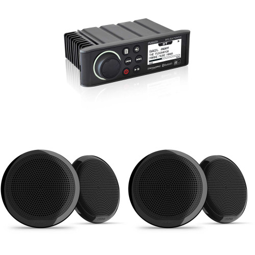 Fusion MS-RA70NSX Marine Entertainment System with Bluetooth, NMEA 2000, and Sirius/Xm Ready with Bluetooth with Fusion 2 Pair EL-F653B EL Series 6.5" 2-Way Marine Coax - Black Classic Grill