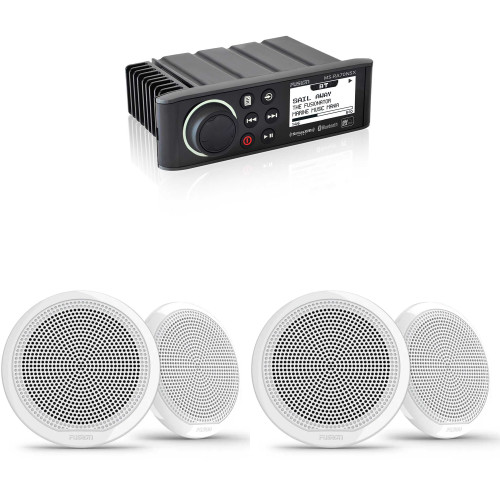 Fusion MS-RA70NSX Marine Entertainment System with Bluetooth, NMEA 2000, and Sirius/Xm Ready with Bluetooth with Fusion 2 Pair EL-F653W EL Series 6.5" 2-Way Marine Coax - White Classic Grill