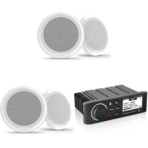 Fusion MS-RA70N Marine Entertainment System with Bluetooth & NMEA 2000 with Bluetooth with Fusion 2 Pairs EL-F653W EL Series 6.5" 2-Way Marine Coax - White Classic Grill