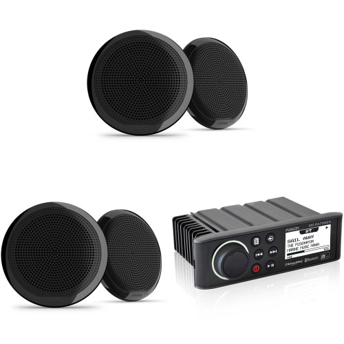 Fusion MS-RA70N Marine Entertainment System with Bluetooth & NMEA 2000 with Bluetooth with Fusion 2 Pairs EL-F653B EL Series 6.5" 2-Way Marine Coax - Black Classic Grill