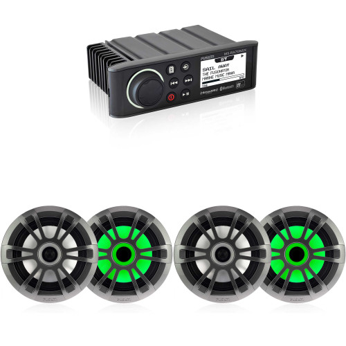 Fusion MS-RA70N Marine Entertainment System with Bluetooth & NMEA 2000 with 2 Pairs Fusion Entertainment EL-FL651SPG EL Series 6.5" 80 Watt Full Range Shallow Mount Marine Speakers with LEDs - Pair, Grey