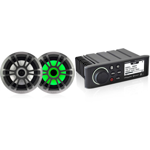 Fusion MS-RA70N Marine Entertainment System with Bluetooth & NMEA 2000 with 1 Pair Fusion Entertainment EL-FL651SPG EL Series 6.5" 80 Watt Full Range Shallow Mount Marine Speakers with LEDs - Pair, Grey