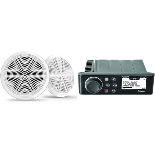 Fusion Entertainment MS-RA70 Marine Entertainment System with Bluetooth with Fusion 1 Pair EL-F653W EL Series 6.5" 2-Way Marine Coax - White Classic Grill