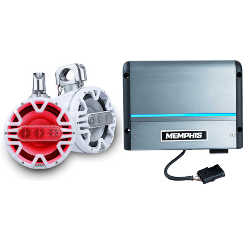 Memphis Audio MM84TW 8" Tower Speakers in White with Advanced Tower Array Construction and MM600.2V 2-Channel Marine Amplifier