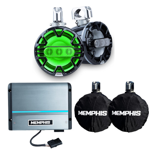 Memphis Audio MM84TB 8" Black Tower Array Speakers with Outdoor Covers and MM600.2V 2-Channel Marine Amplifier