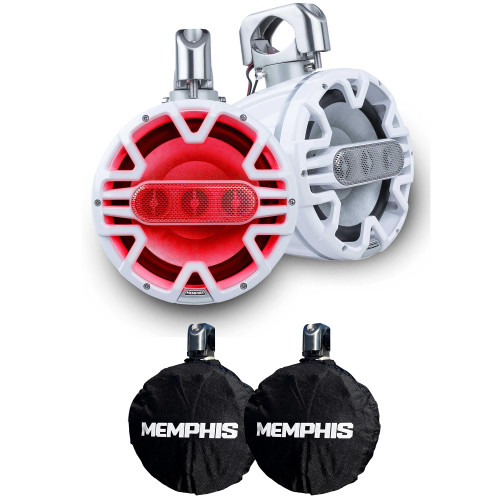 Memphis Audio 1 Pair of MM84TW 8" White Tower Array Speakers with MM84TCVR Outdoor cover