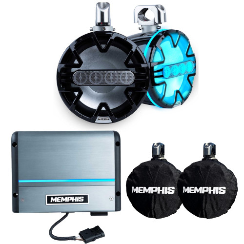 Memphis Audio 1 Pair of MM105TB 10" Tower Speakers with Advanced Tower Array Construction and MM105TCVR 10" Outdoor cover and with MM600.2V 2-Channel Marine Amplifier