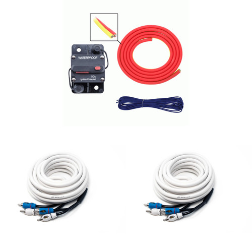 Metra MLAK8-20 50 Amp Breaker 8GA Tinned Pure Copper 20 foot Marine Wiring Kit with (2) 6 Meter Marine RCA Cables