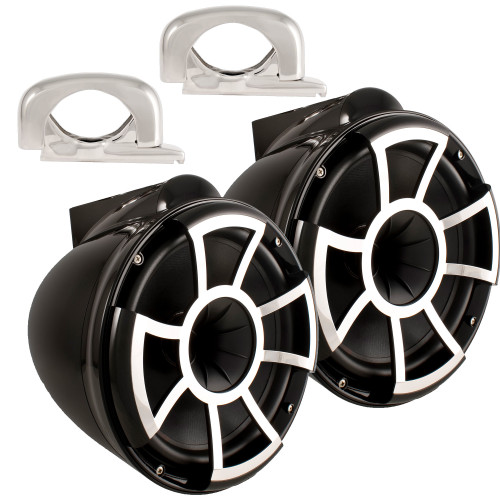 Wet Sounds REV10 Black 10" Tower Speakers with Mini Fixed Clamps - Fits 1" to 1 7/8" Pipe - Used Good